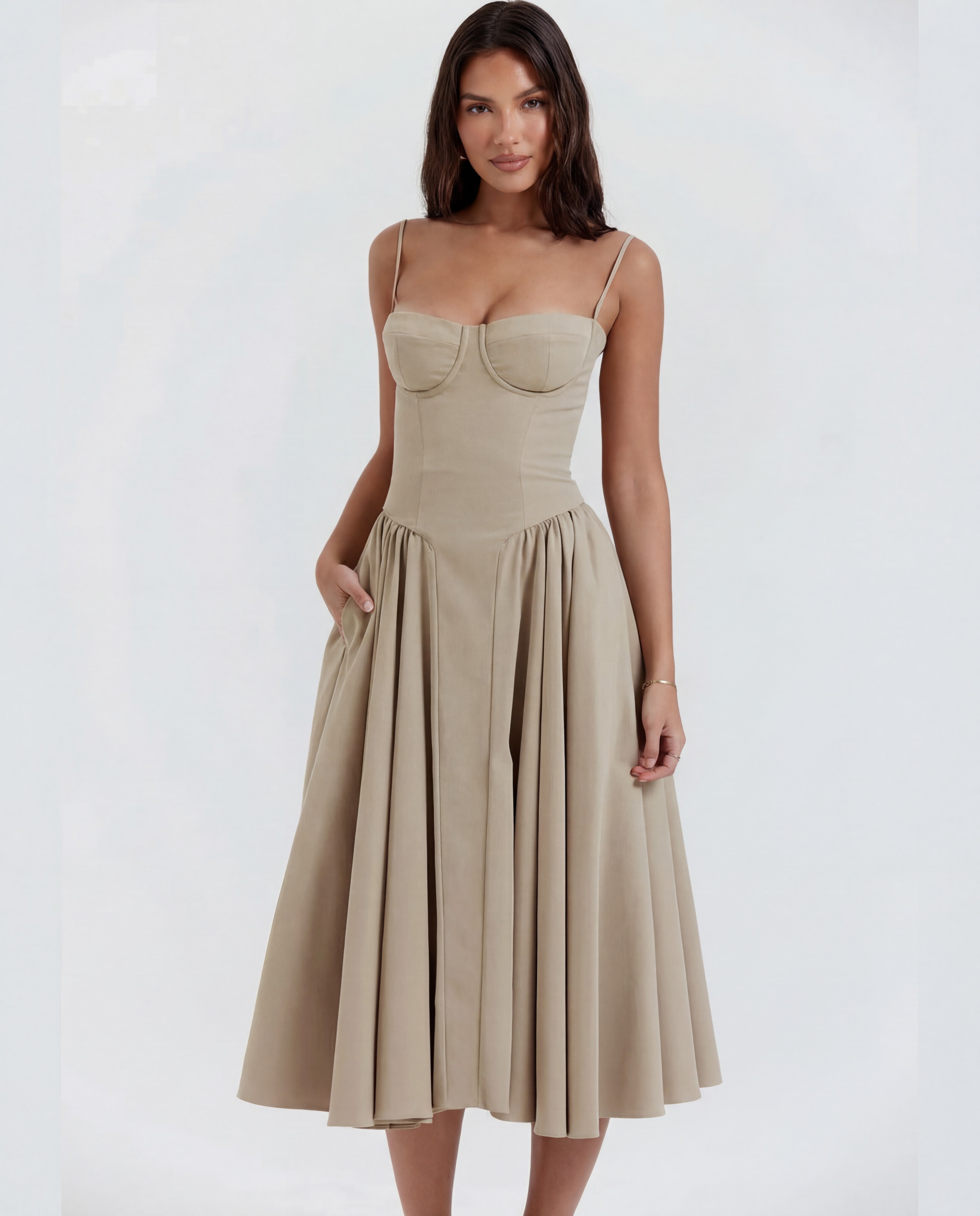 Full Skirt Cami Midi Dress With Straps Main image
