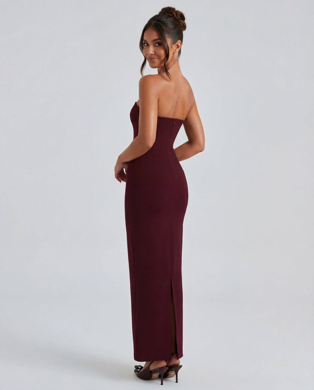 Women's Strapless Bodycon Maxi Dress with Matching Sheer Scarf Detail