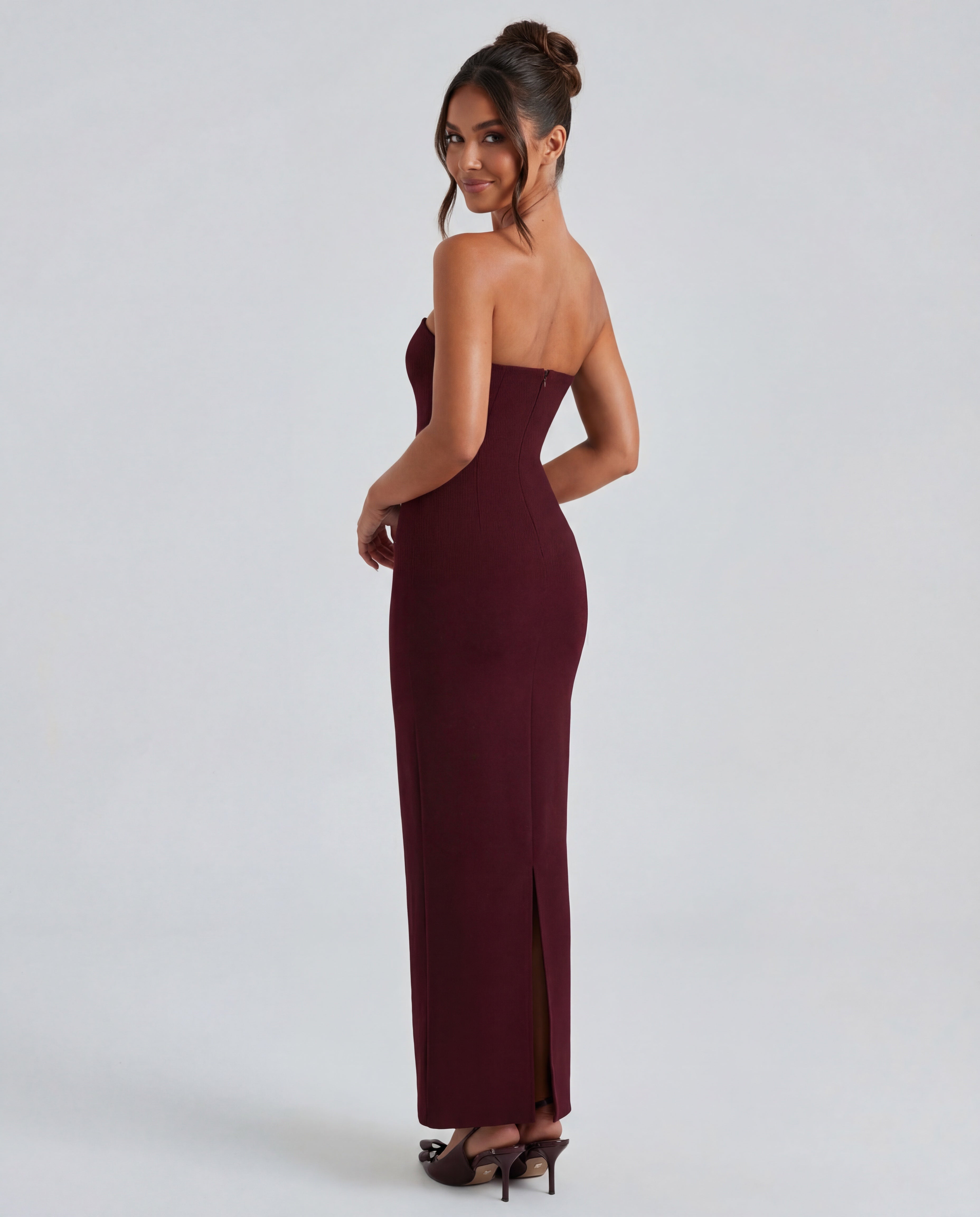 Women's Strapless Bodycon Maxi Dress with Matching Sheer Scarf Detail
