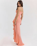 Women's Bodycon Maxi Dress Spaghetti Straps Ruffle Front Style