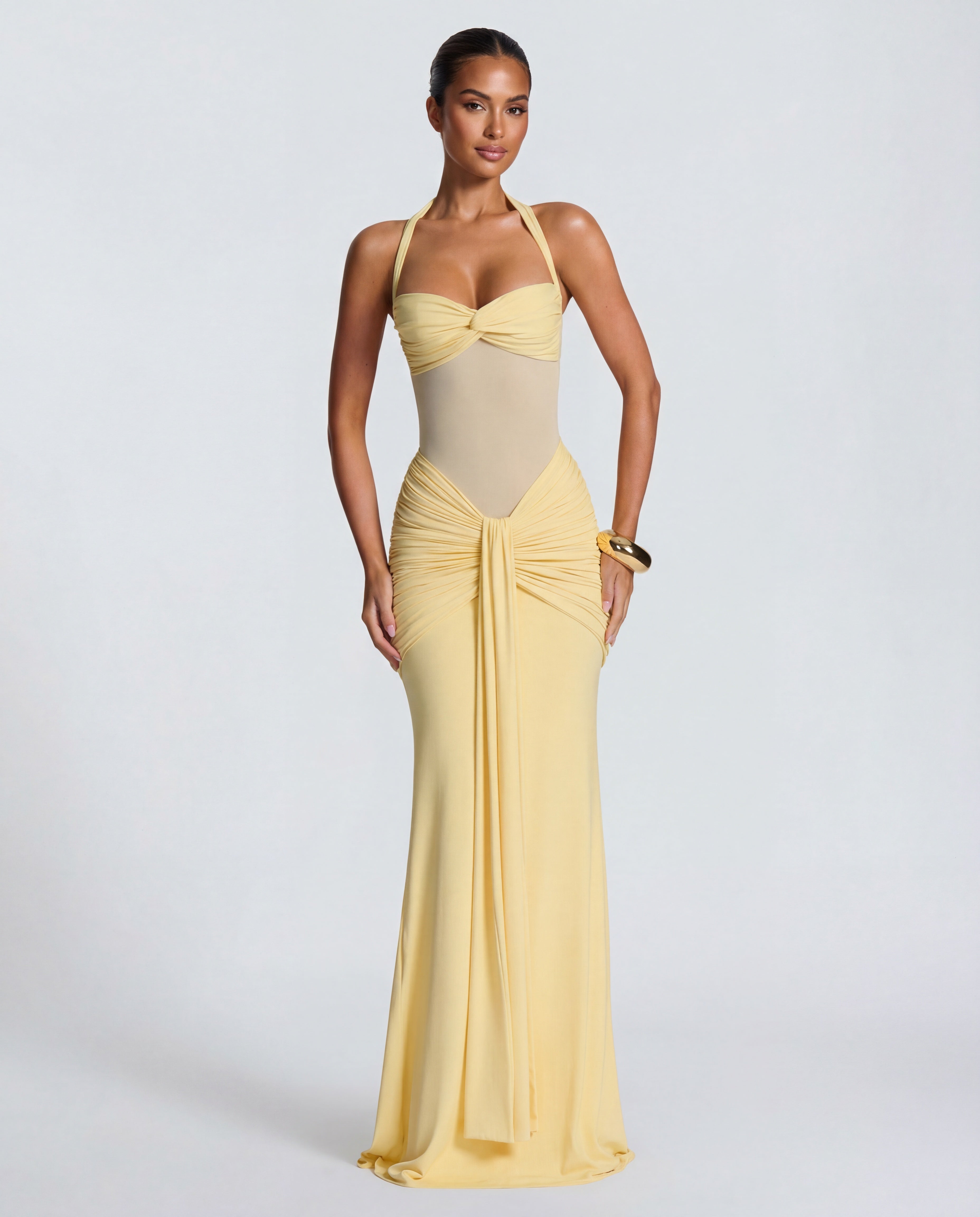 Women's Bodycon Halter Neck Maxi Dress with Sheer Panel Detail Main image