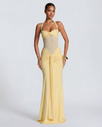 Women's Bodycon Halter Neck Maxi Dress with Sheer Panel Detail