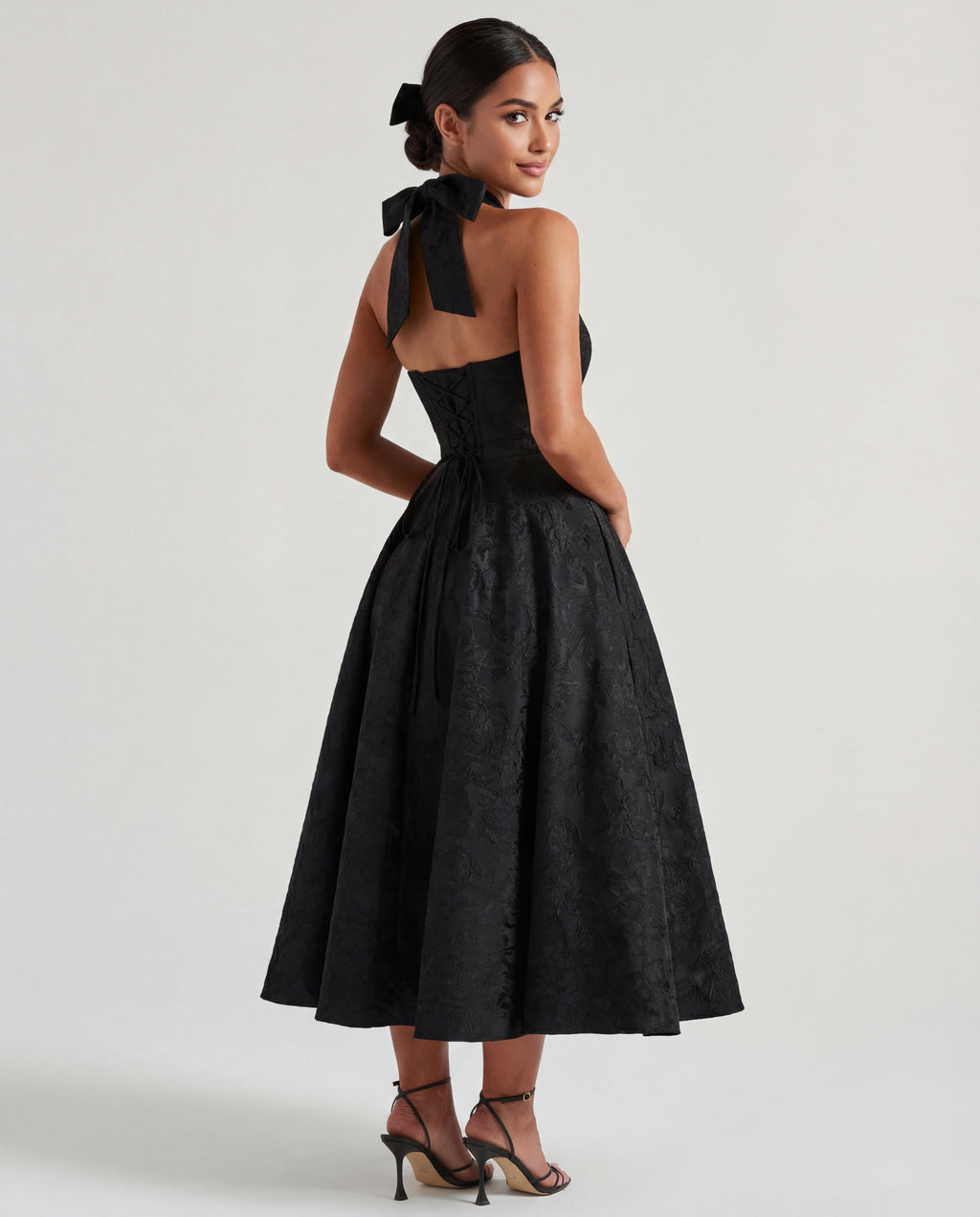 Women's Tie Neck A Line Midi Dress