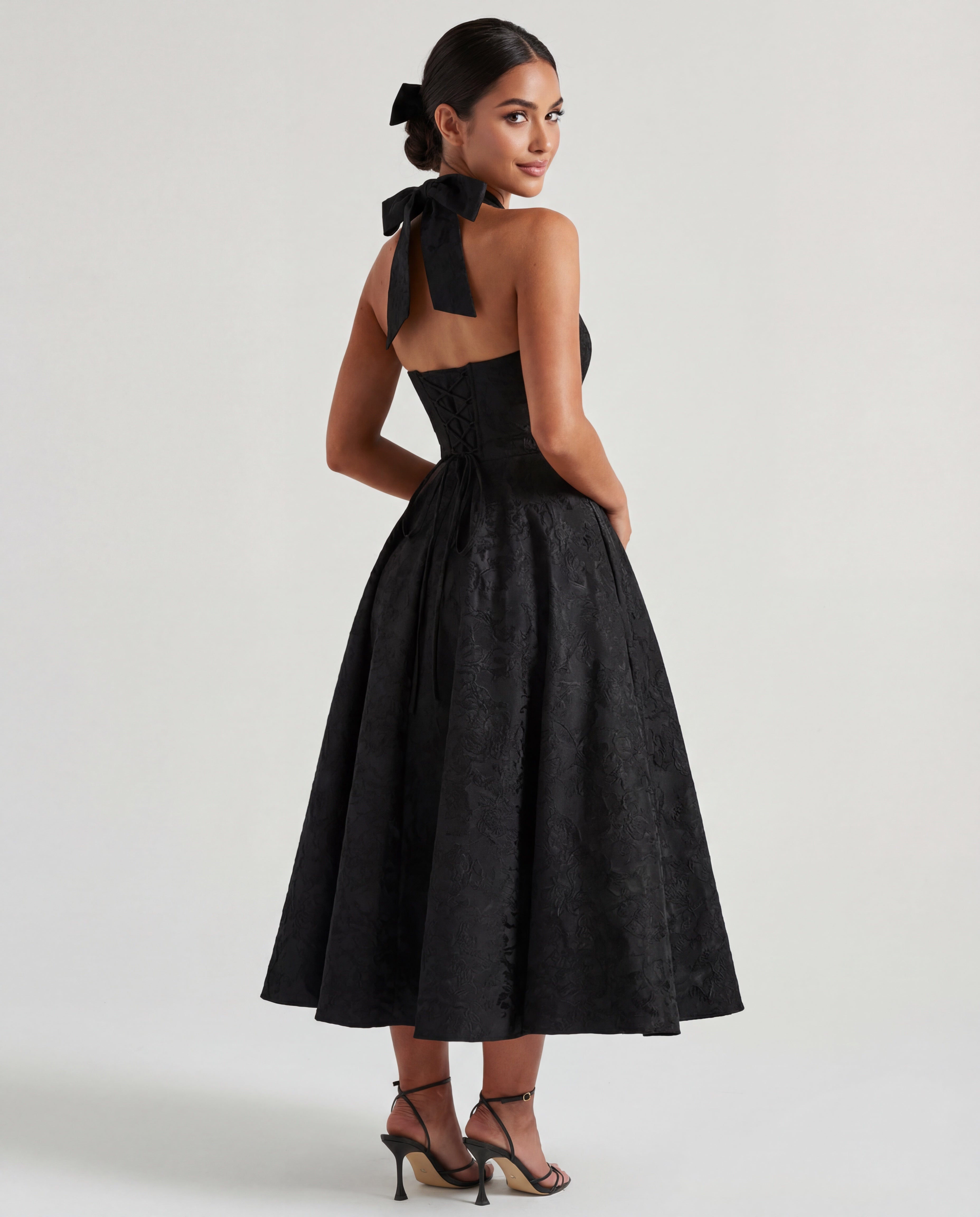 Women's Tie Neck A Line Midi Dress