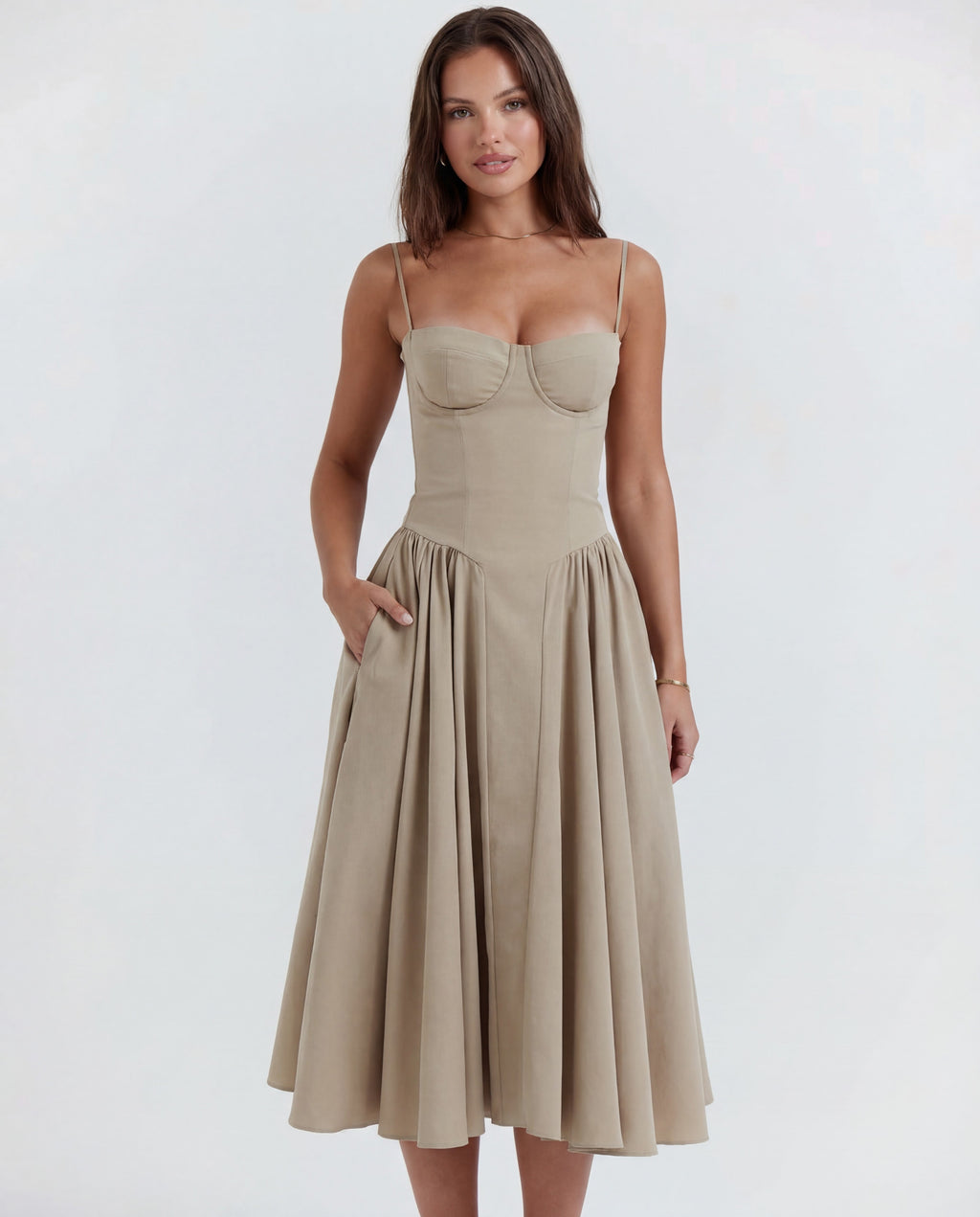 Full Skirt Cami Midi Dress With Straps