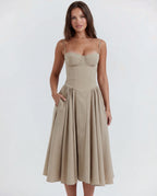 Full Skirt Cami Midi Dress With Straps