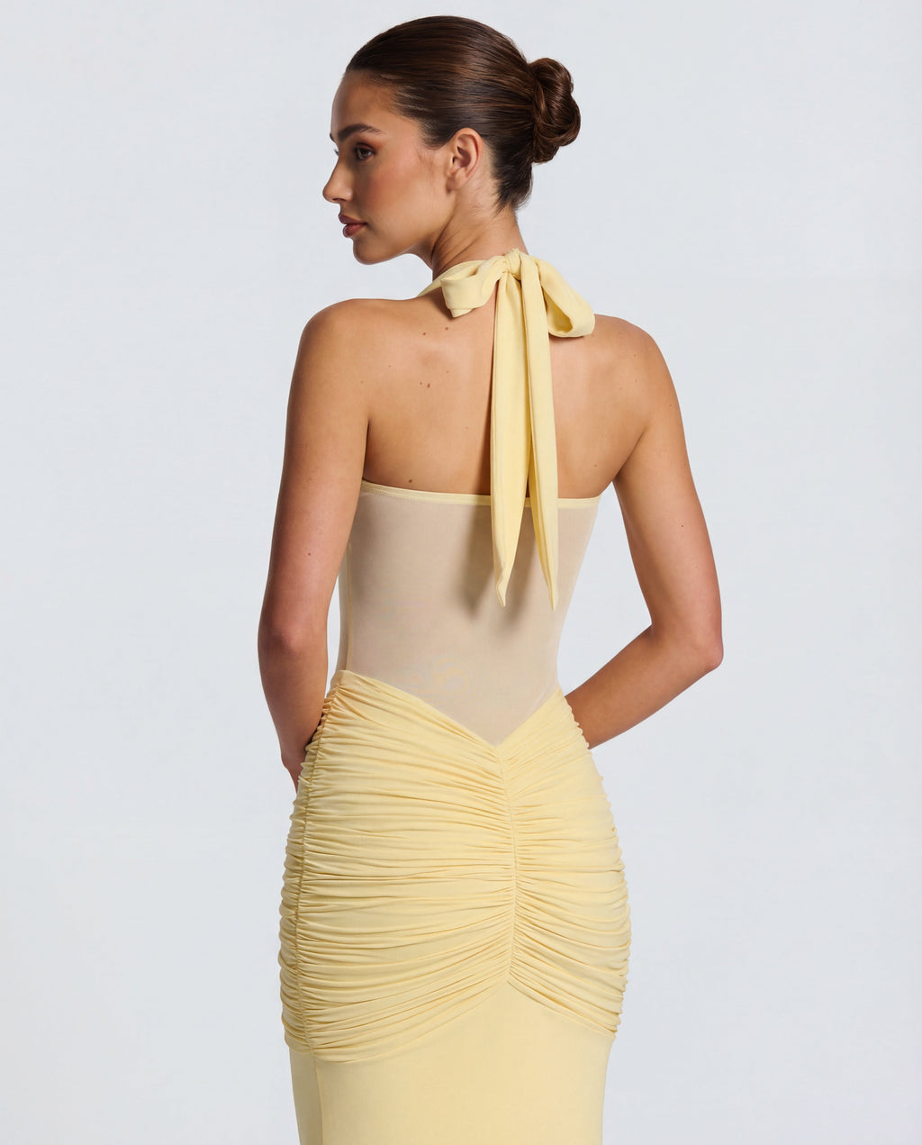 Women's Bodycon Halter Neck Maxi Dress with Sheer Panel Detail