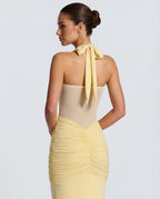 Women's Bodycon Halter Neck Maxi Dress with Sheer Panel Detail