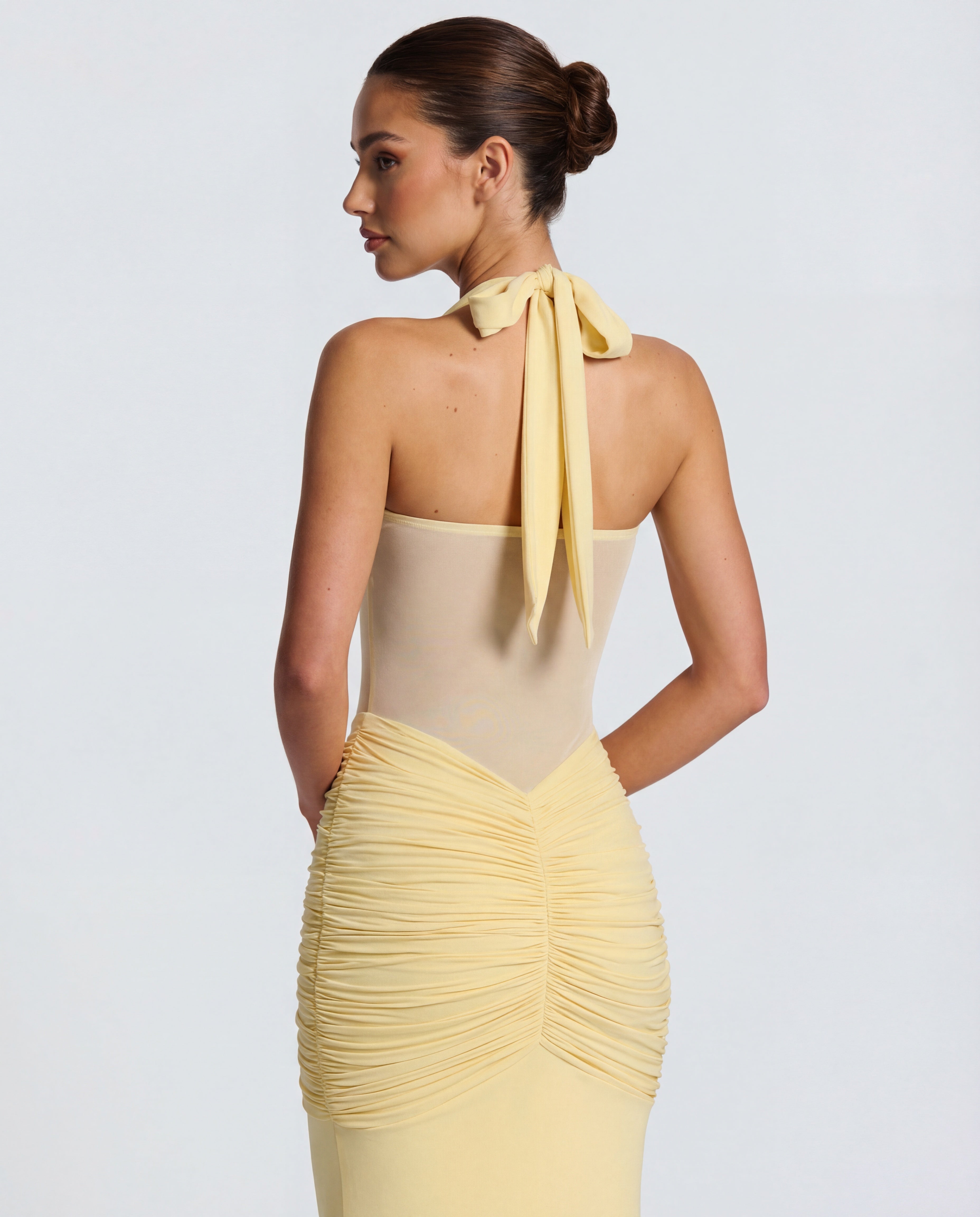 Women's Bodycon Halter Neck Maxi Dress with Sheer Panel Detail