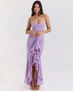 Women's Bodycon Maxi Dress Spaghetti Straps Ruffle Front Style