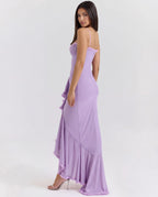 Women's Bodycon Maxi Dress Spaghetti Straps Ruffle Front Style