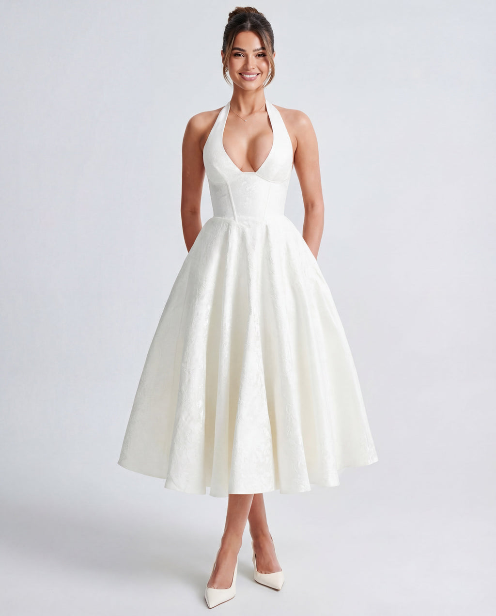 Women's Tie Neck A Line Midi Dress