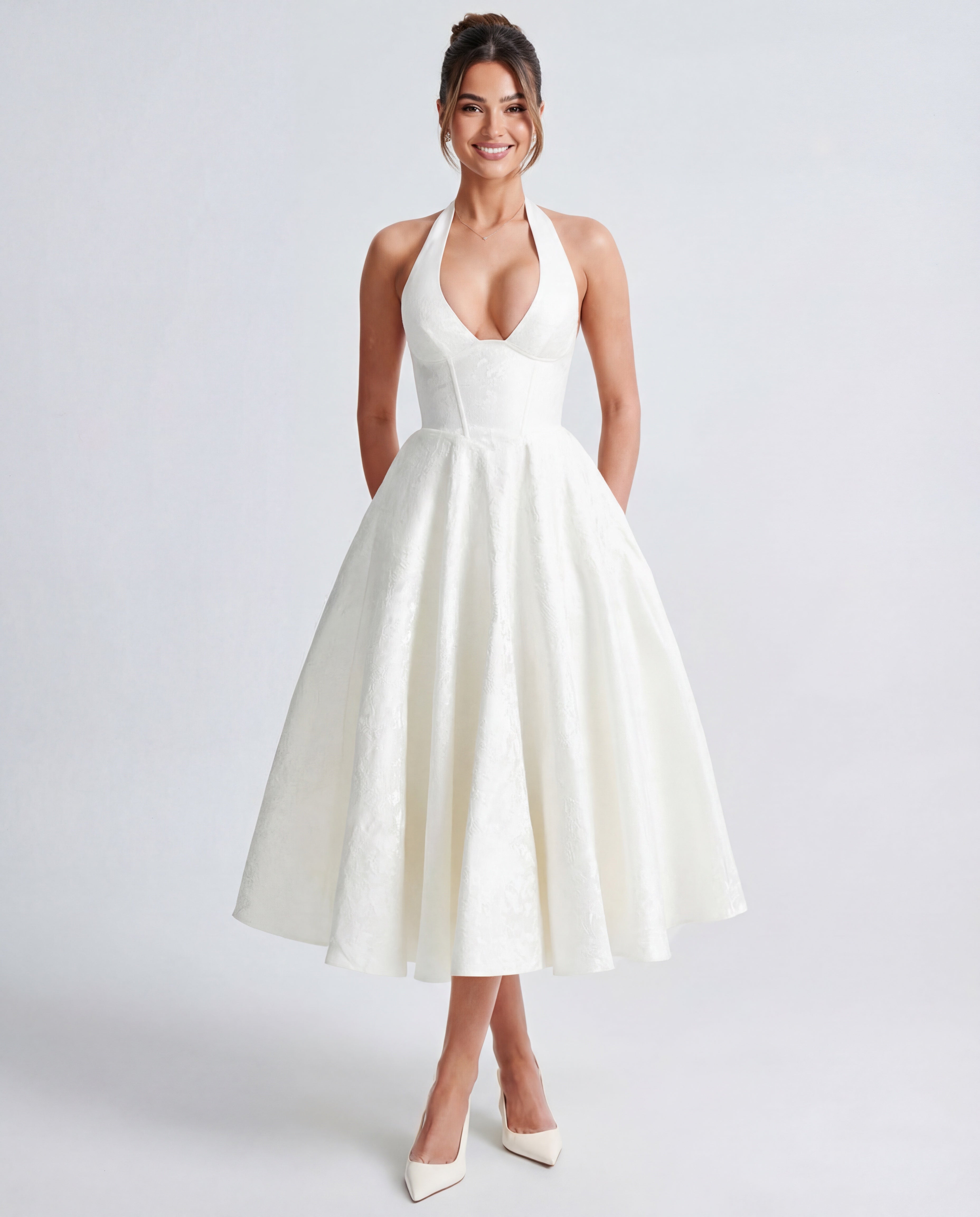 Women's Tie Neck A Line Midi Dress