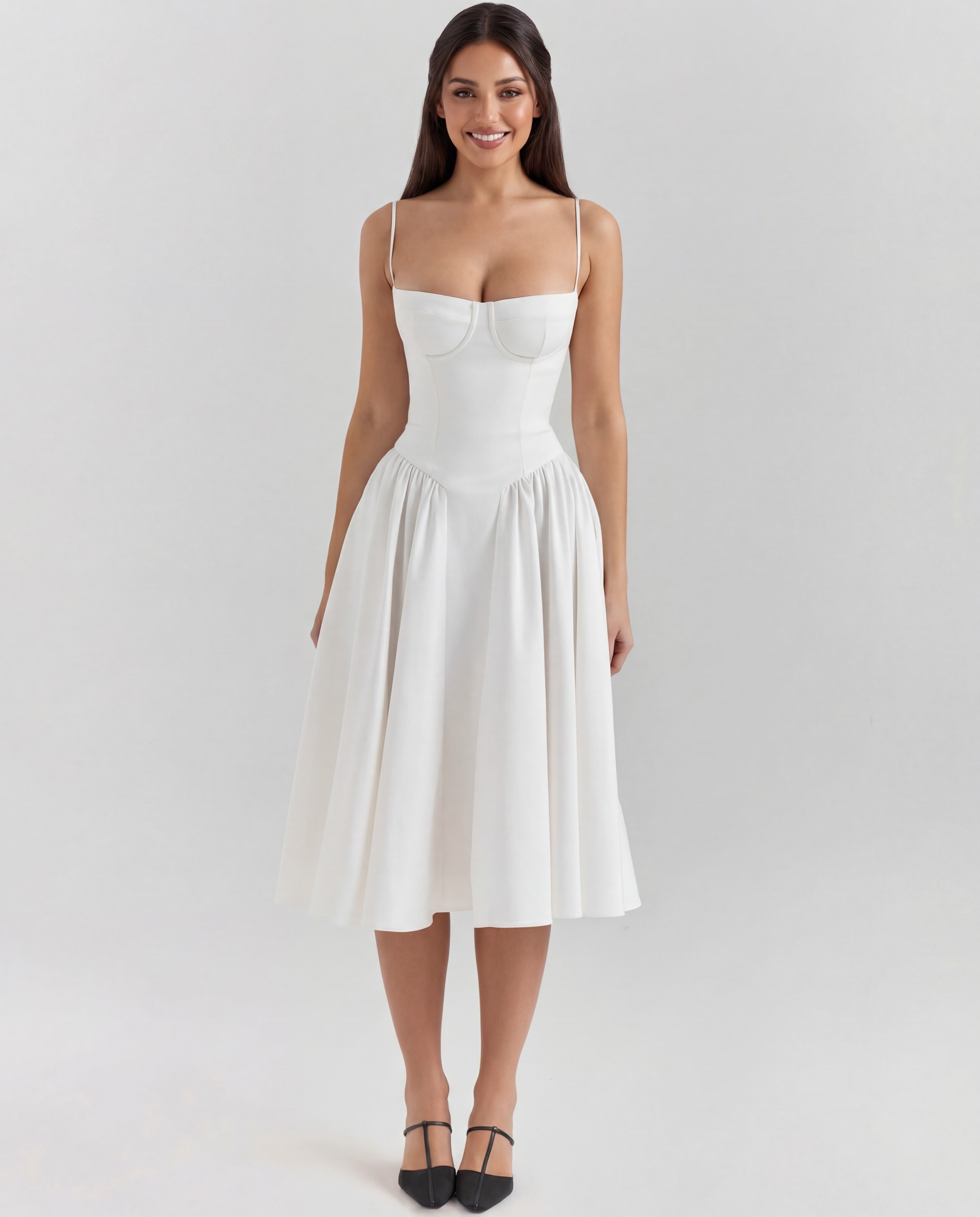 Full Skirt Cami Midi Dress With Straps
