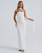 Women's Strapless Bodycon Maxi Dress with Matching Sheer Scarf Detail