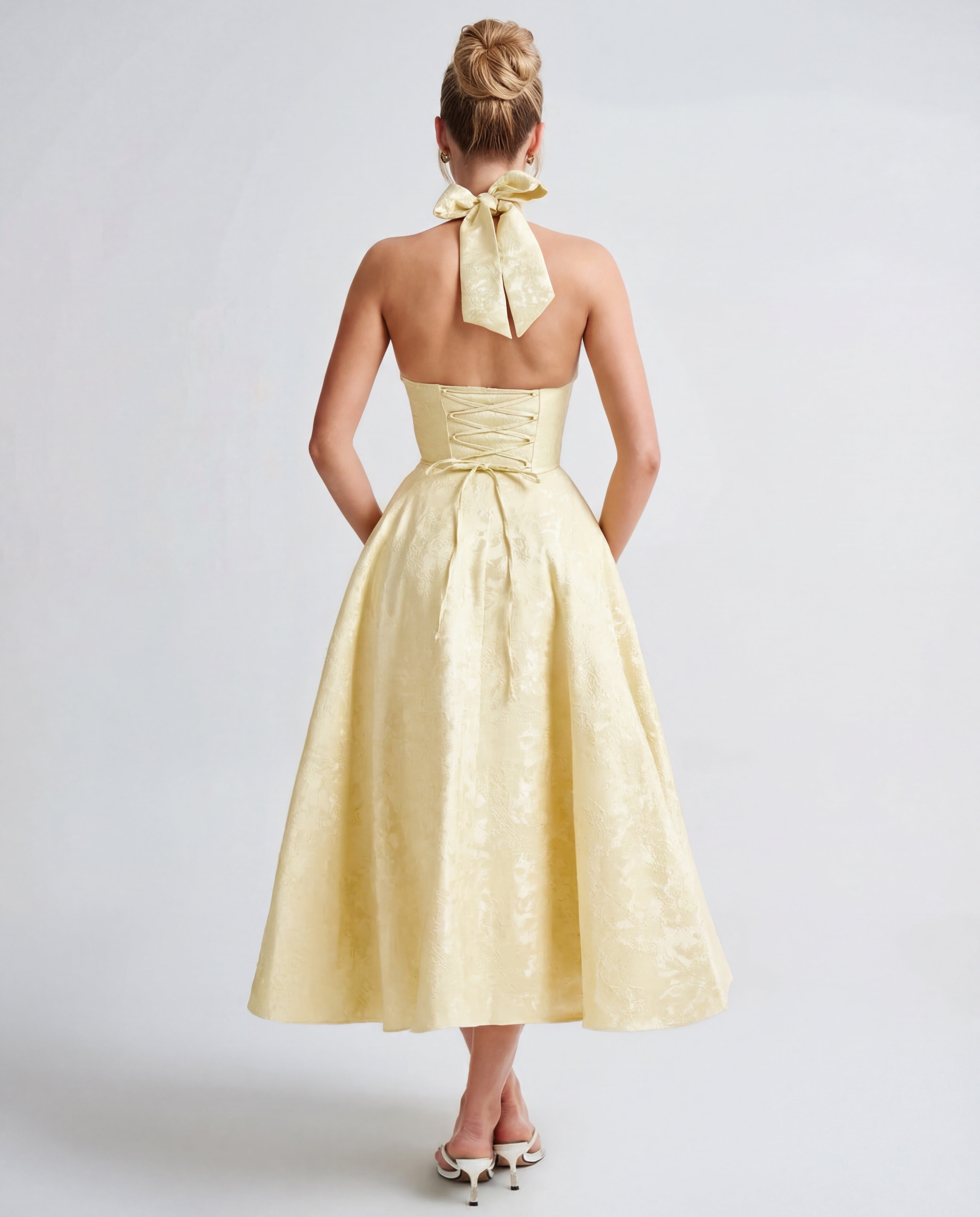 Women's Tie Neck A Line Midi Dress