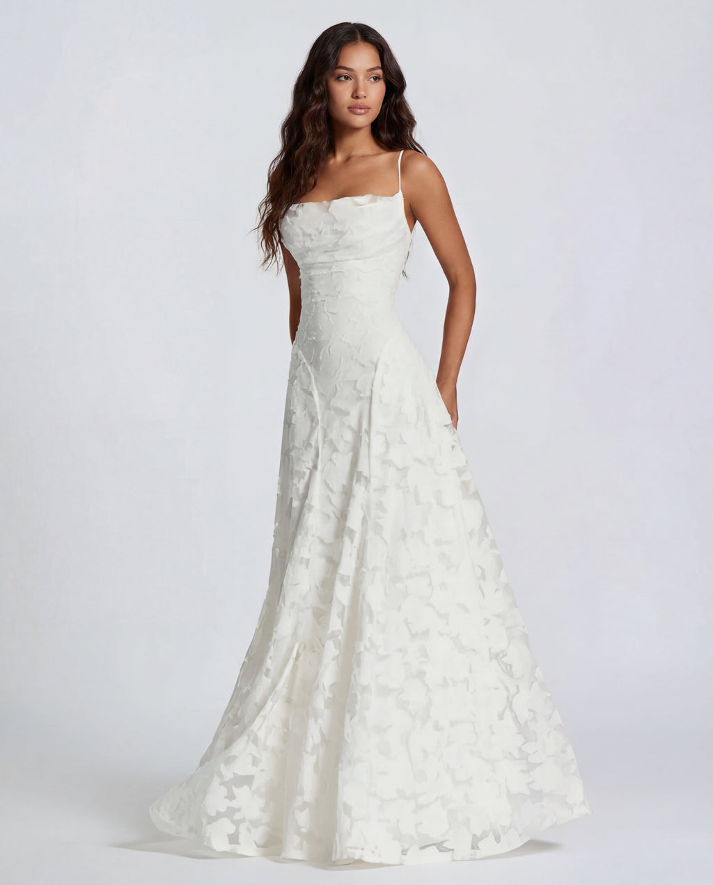 Women's Long Floral Dress with Straight Neckline and Wide Hem