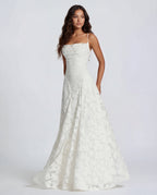 Women's Long Floral Dress with Straight Neckline and Wide Hem