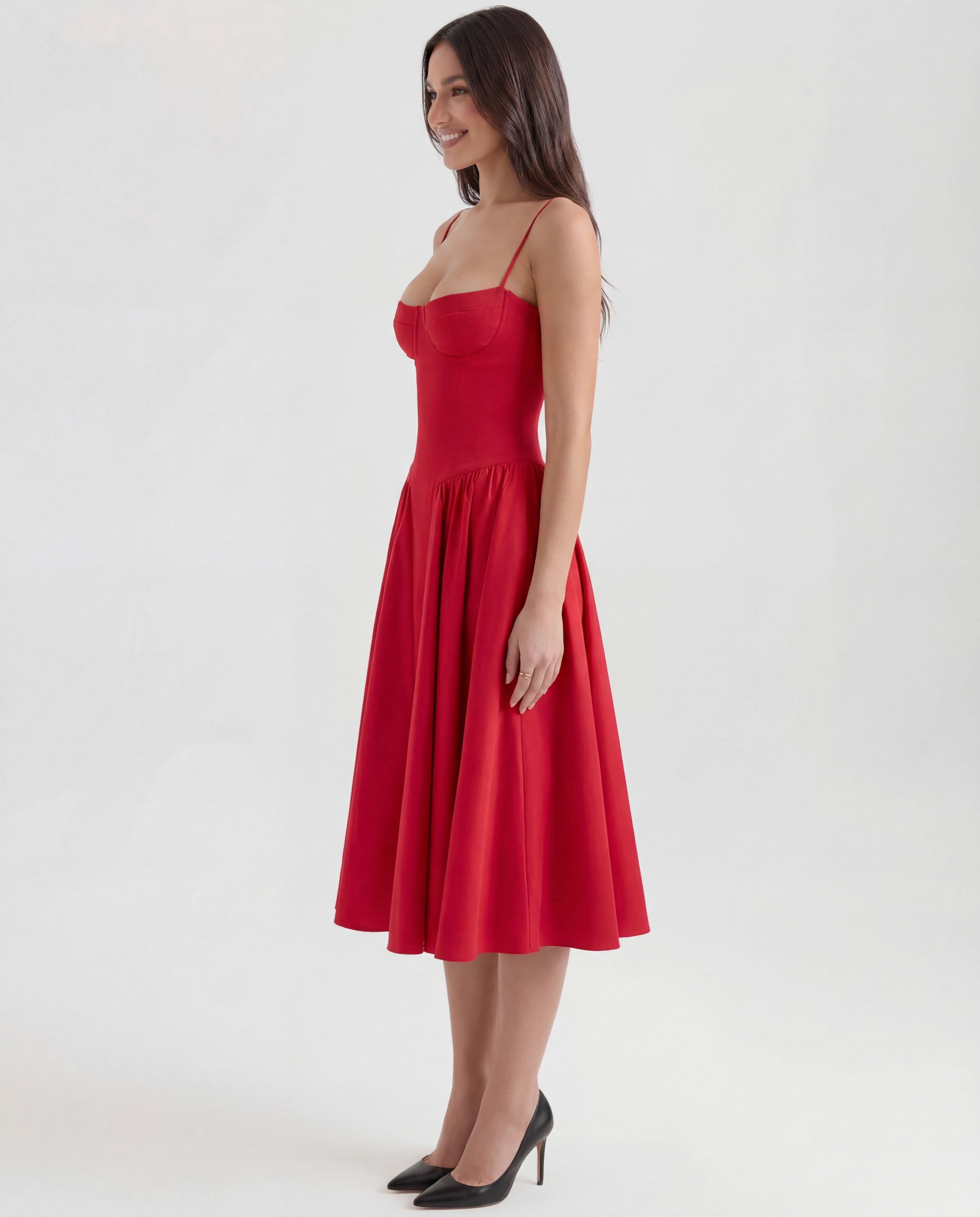 Full Skirt Cami Midi Dress With Straps