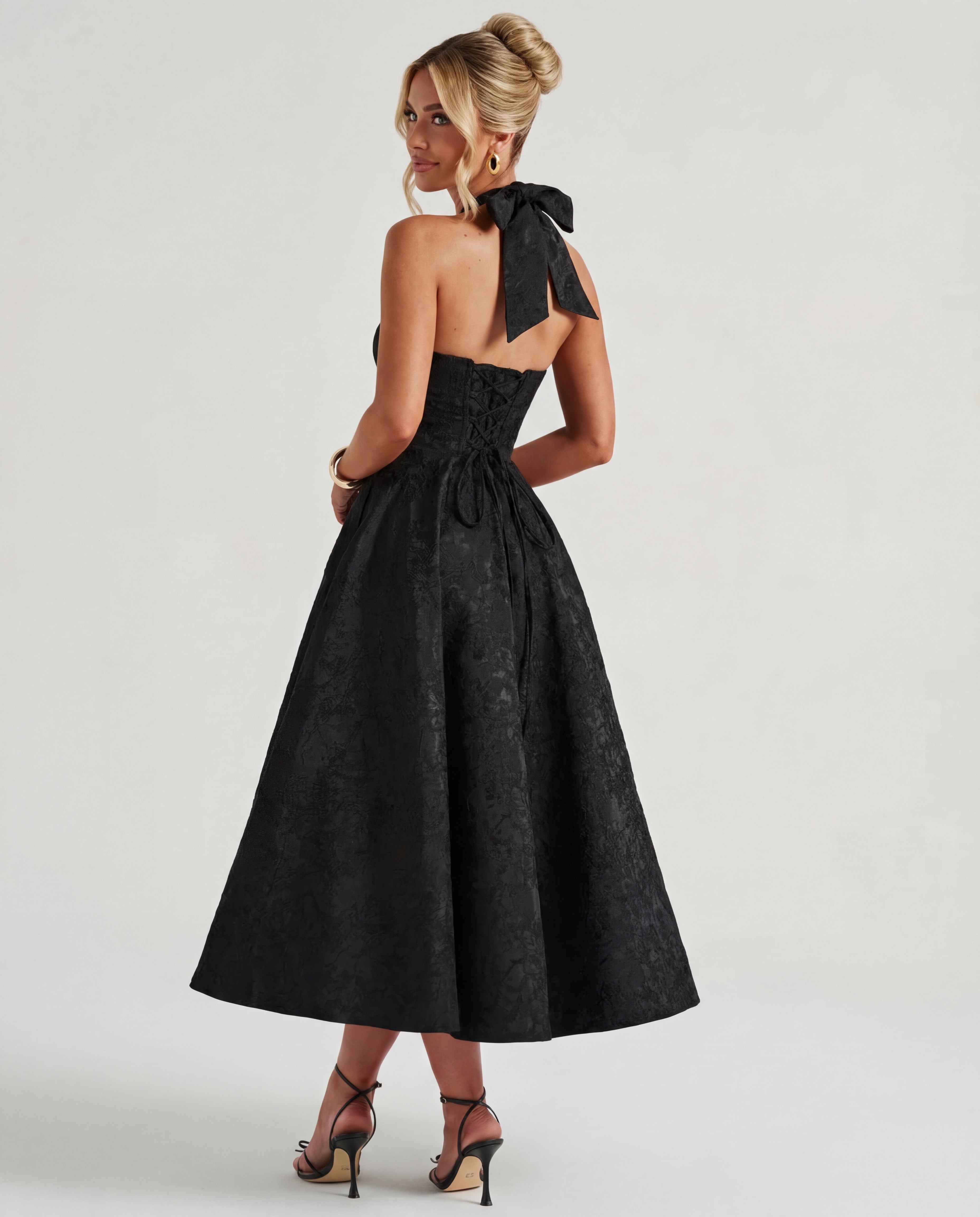 Women's Tie Neck A Line Midi Dress