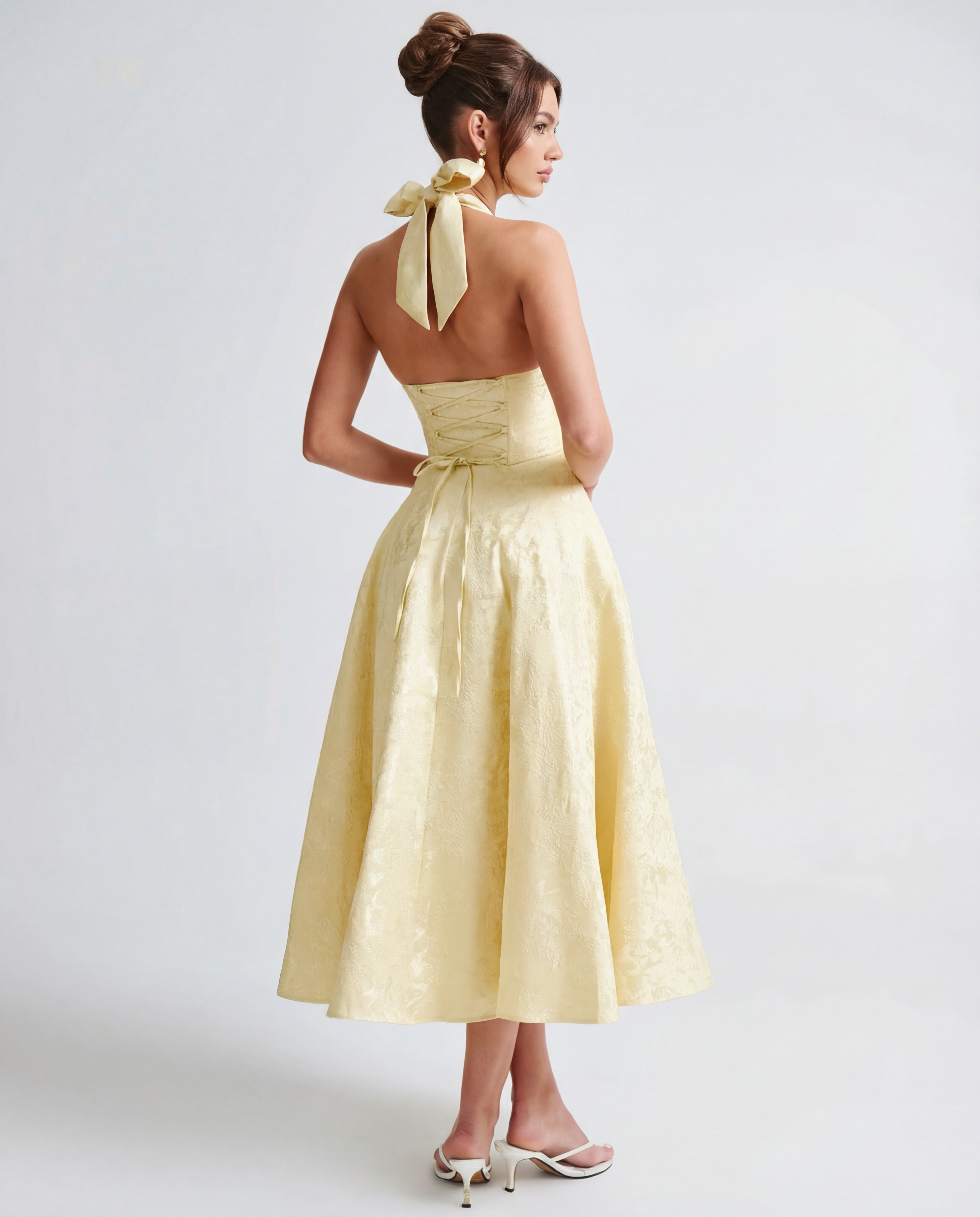 Women's Tie Neck A Line Midi Dress