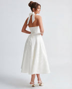 Women's Tie Neck A Line Midi Dress