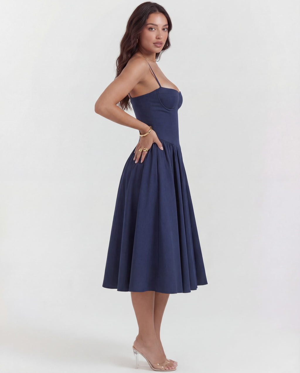 Full Skirt Cami Midi Dress With Straps