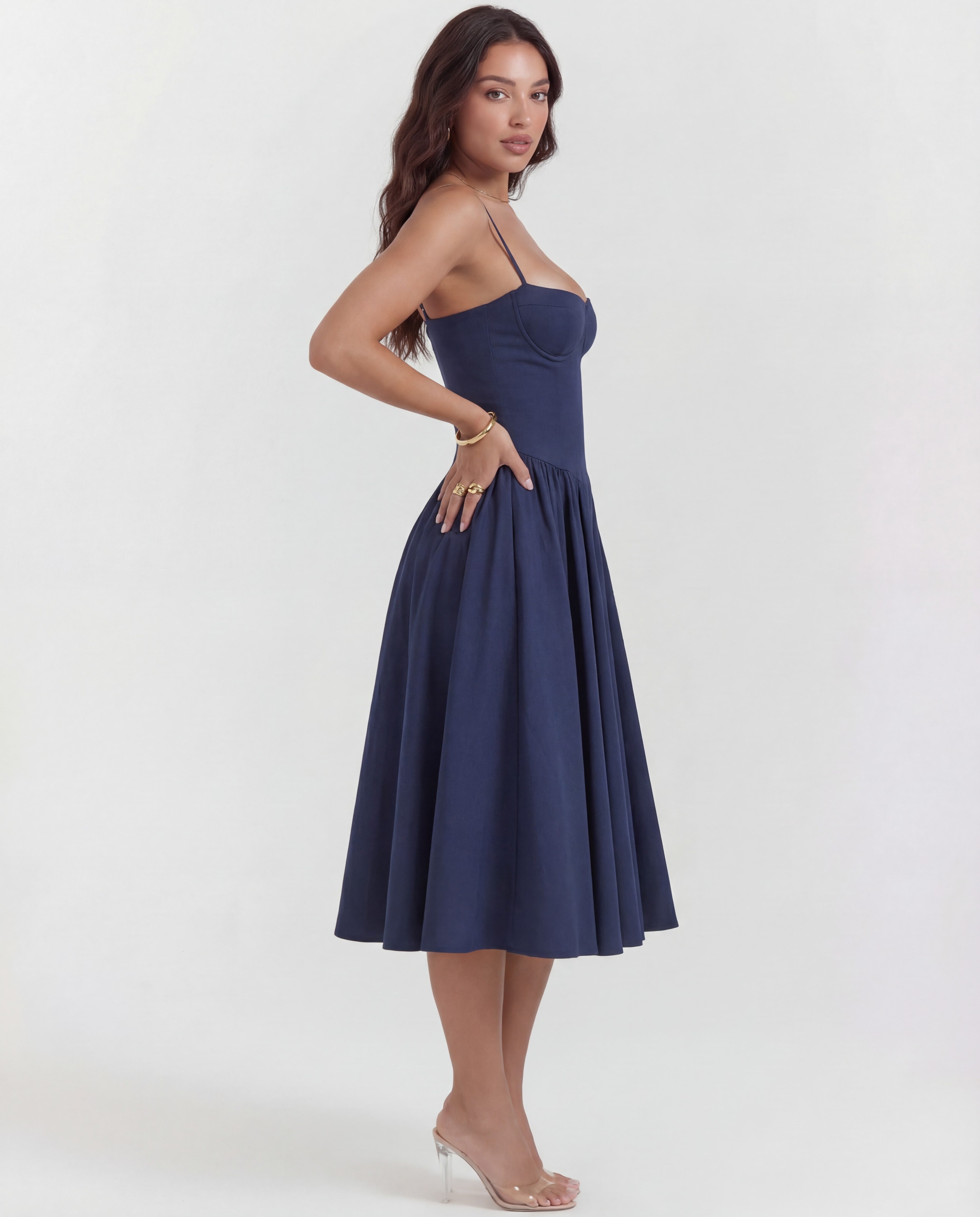 Full Skirt Cami Midi Dress With Straps