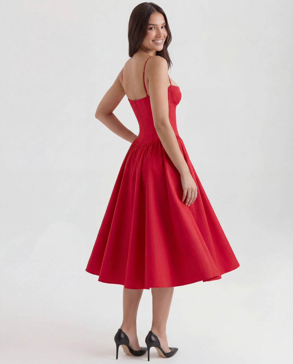 Full Skirt Cami Midi Dress With Straps