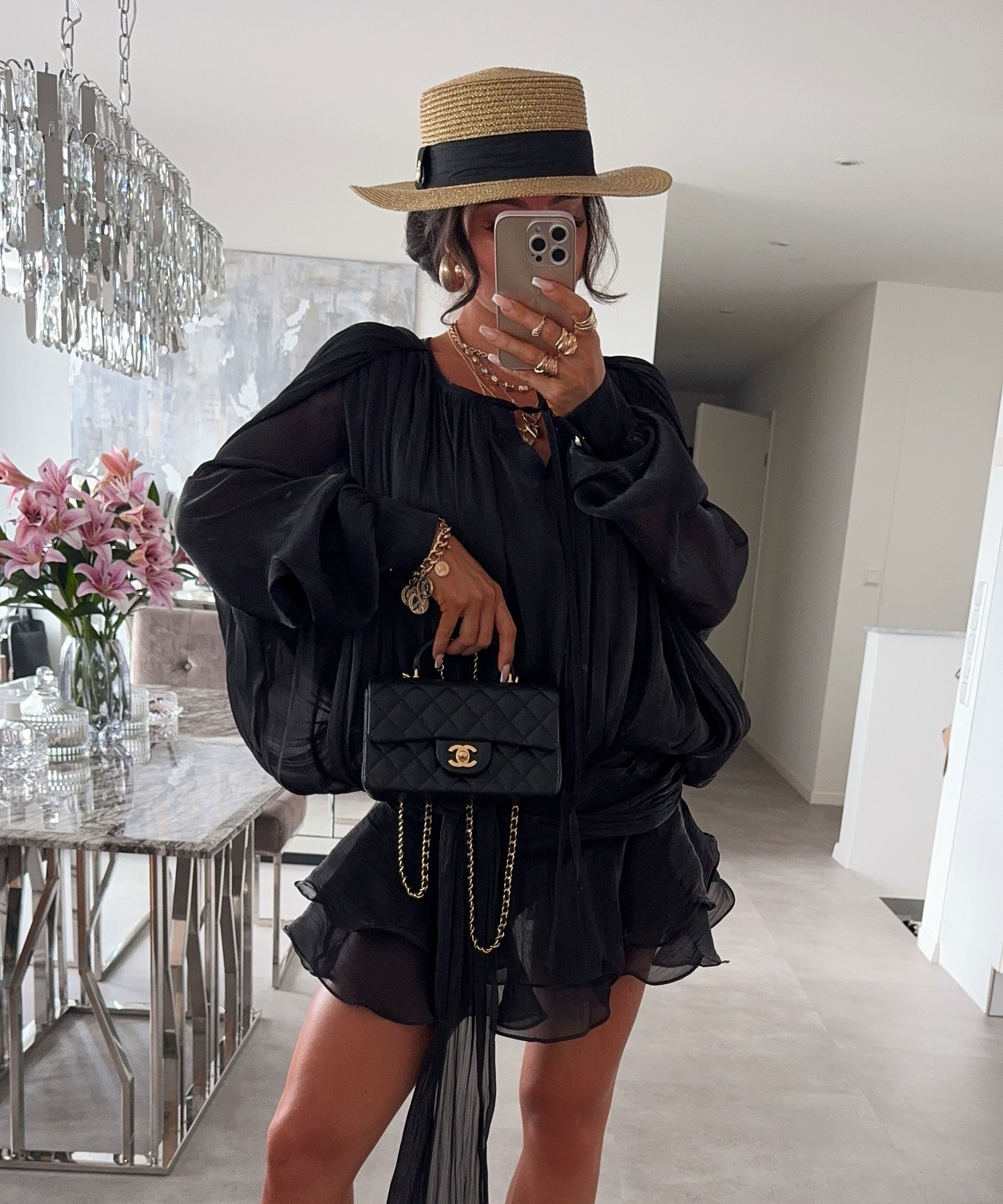 Long Sleeve Tiered Mini Dress