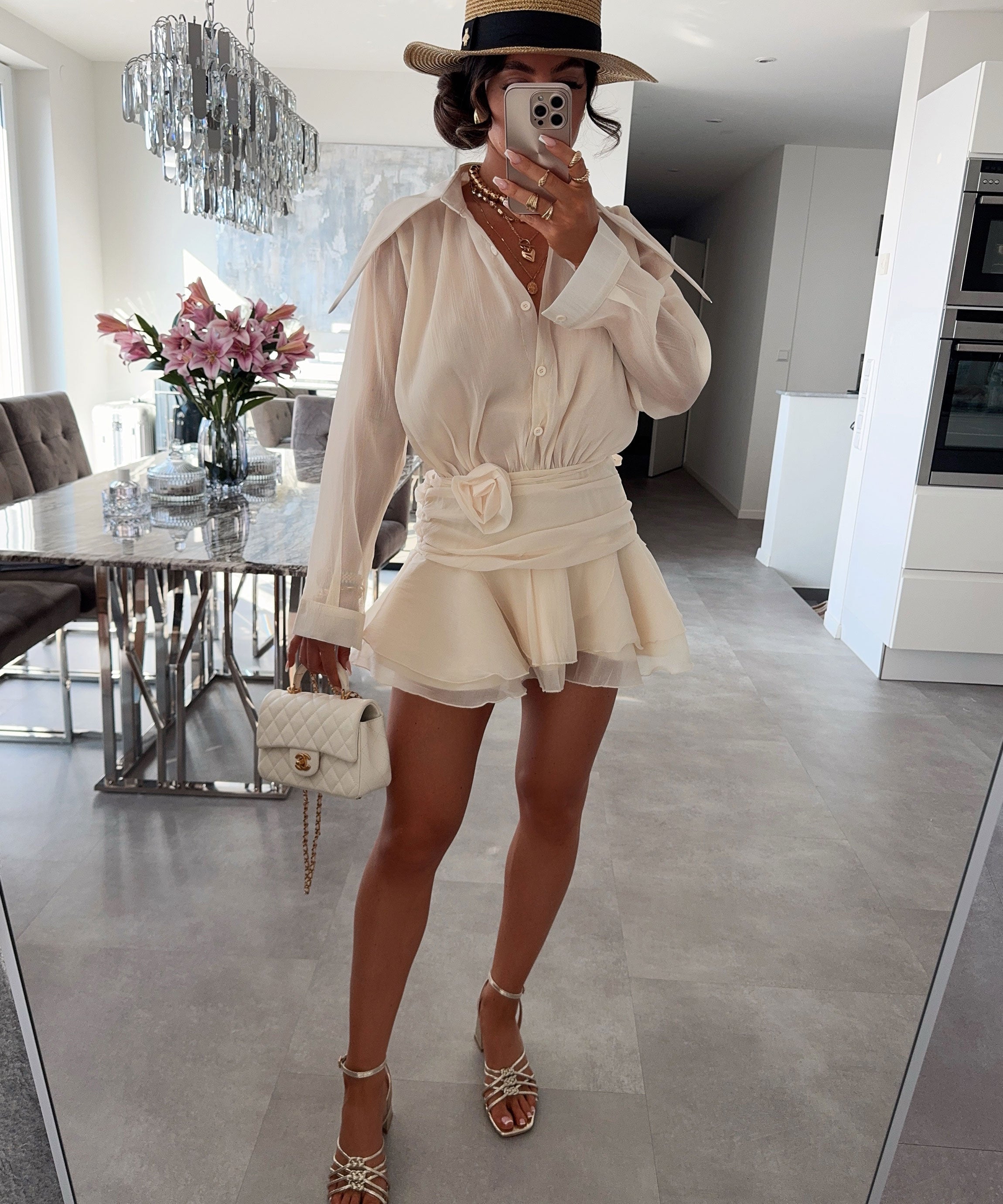 Waist Belt Shirt Mini Dress For Women