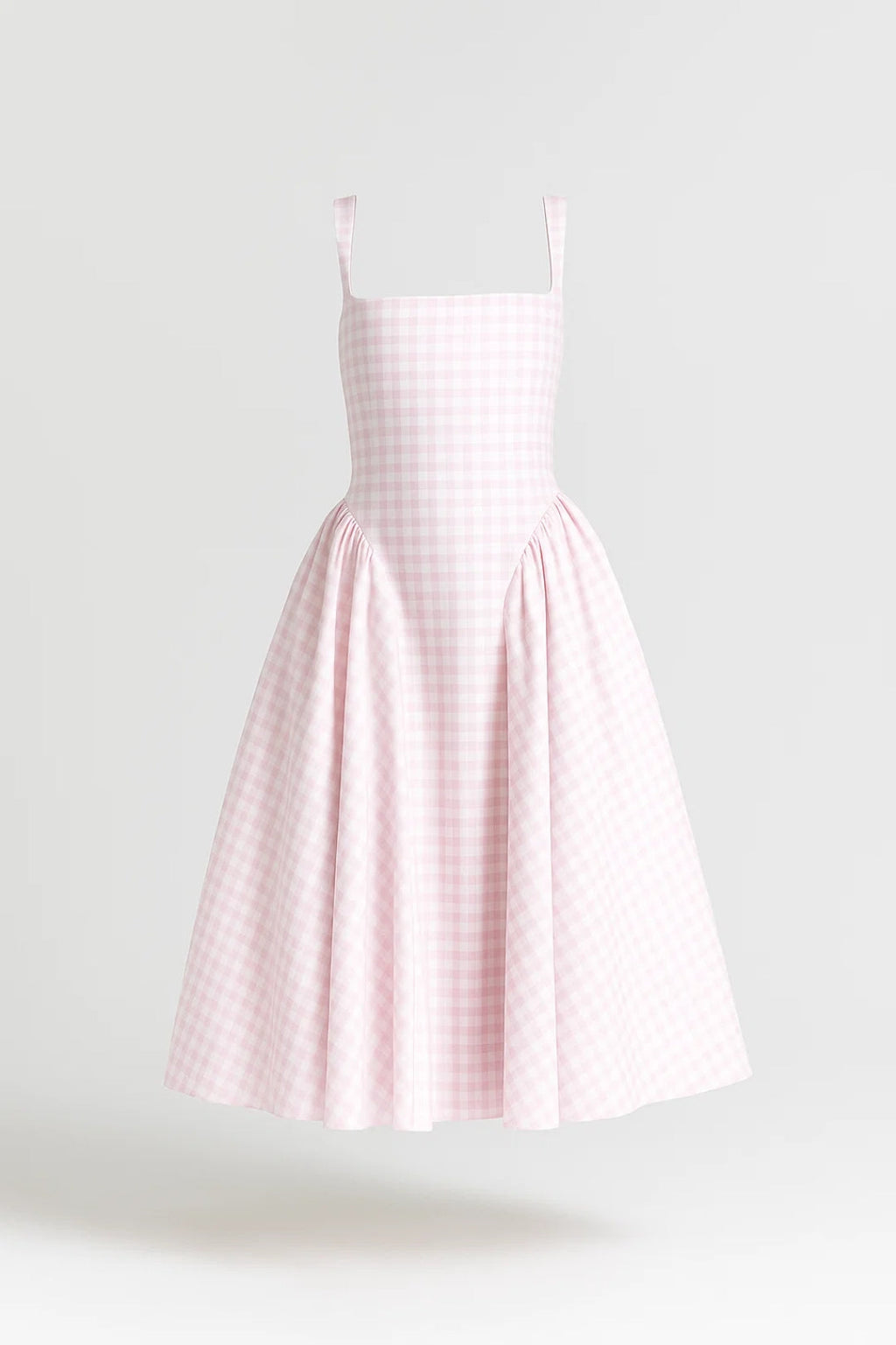Women's Gingham Square Neck Midi Dress