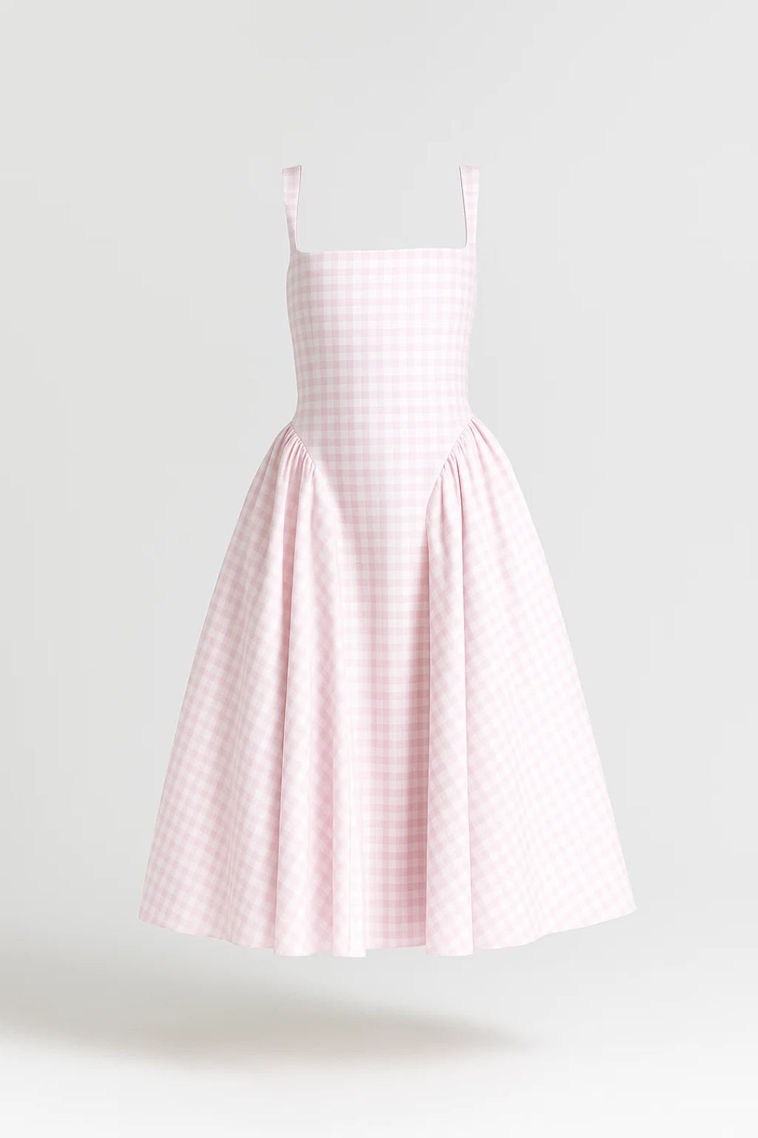 Women's Gingham Square Neck Midi Dress