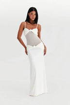 Women's Sheer Mesh Bodycon Maxi Dress with Strapless Bustier Design