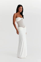 Women's Sheer Mesh Bodycon Maxi Dress with Strapless Bustier Design