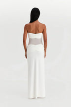 Women's Sheer Mesh Bodycon Maxi Dress with Strapless Bustier Design