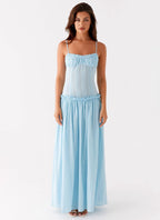 Women's Spaghetti Strap Flowing Maxi Dress with Gathered Bodice