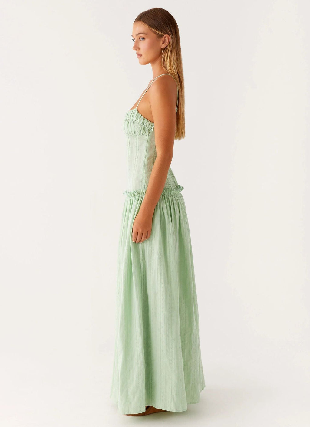 Women's Spaghetti Strap Flowing Maxi Dress with Gathered Bodice