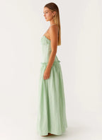 Women's Spaghetti Strap Flowing Maxi Dress with Gathered Bodice