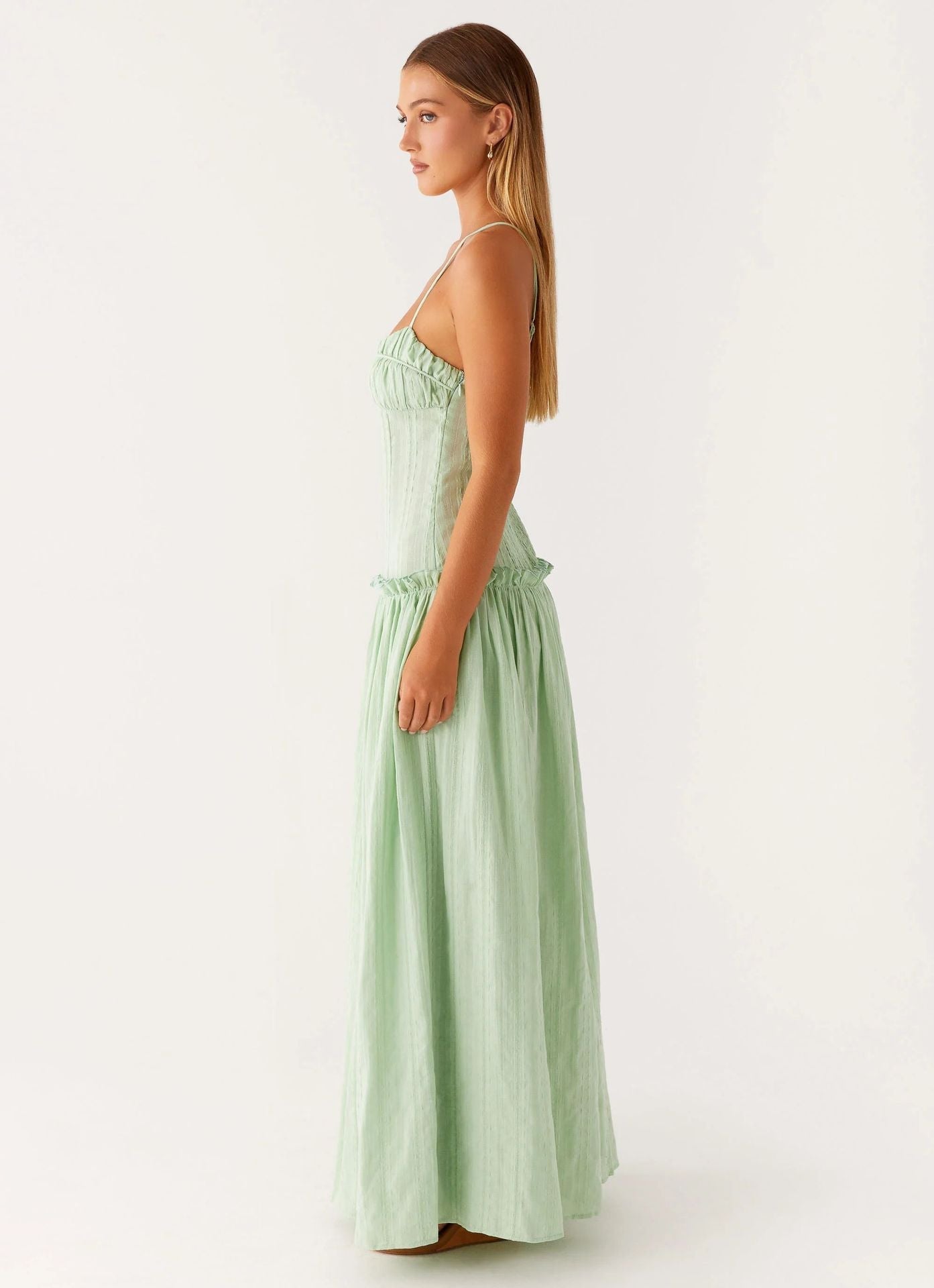 Women's Spaghetti Strap Flowing Maxi Dress with Gathered Bodice