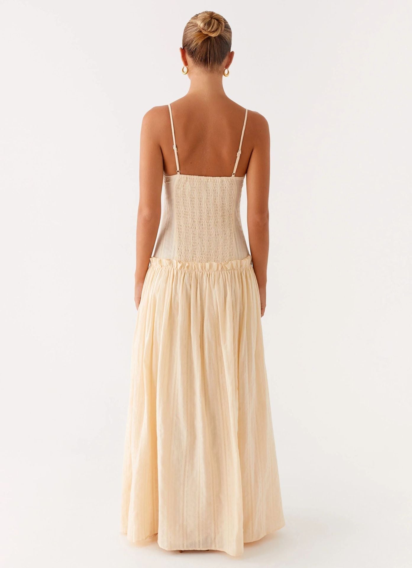 Women's Spaghetti Strap Flowing Maxi Dress with Gathered Bodice