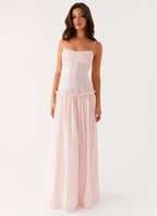 Women's Spaghetti Strap Flowing Maxi Dress with Gathered Bodice