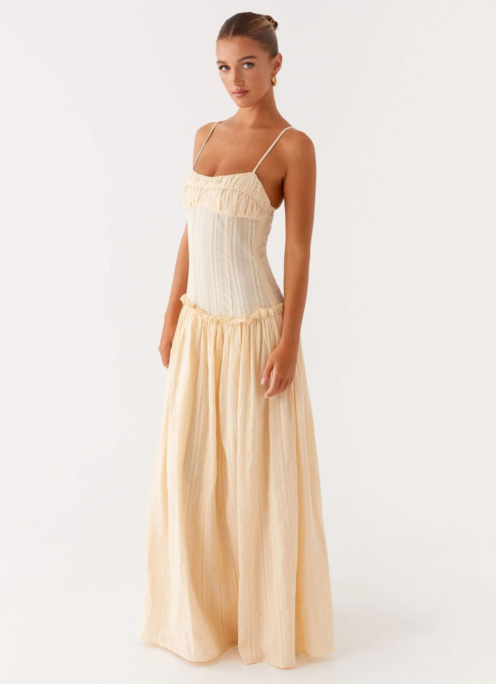 Women's Spaghetti Strap Flowing Maxi Dress with Gathered Bodice