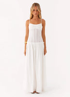 Women's Spaghetti Strap Flowing Maxi Dress with Gathered Bodice