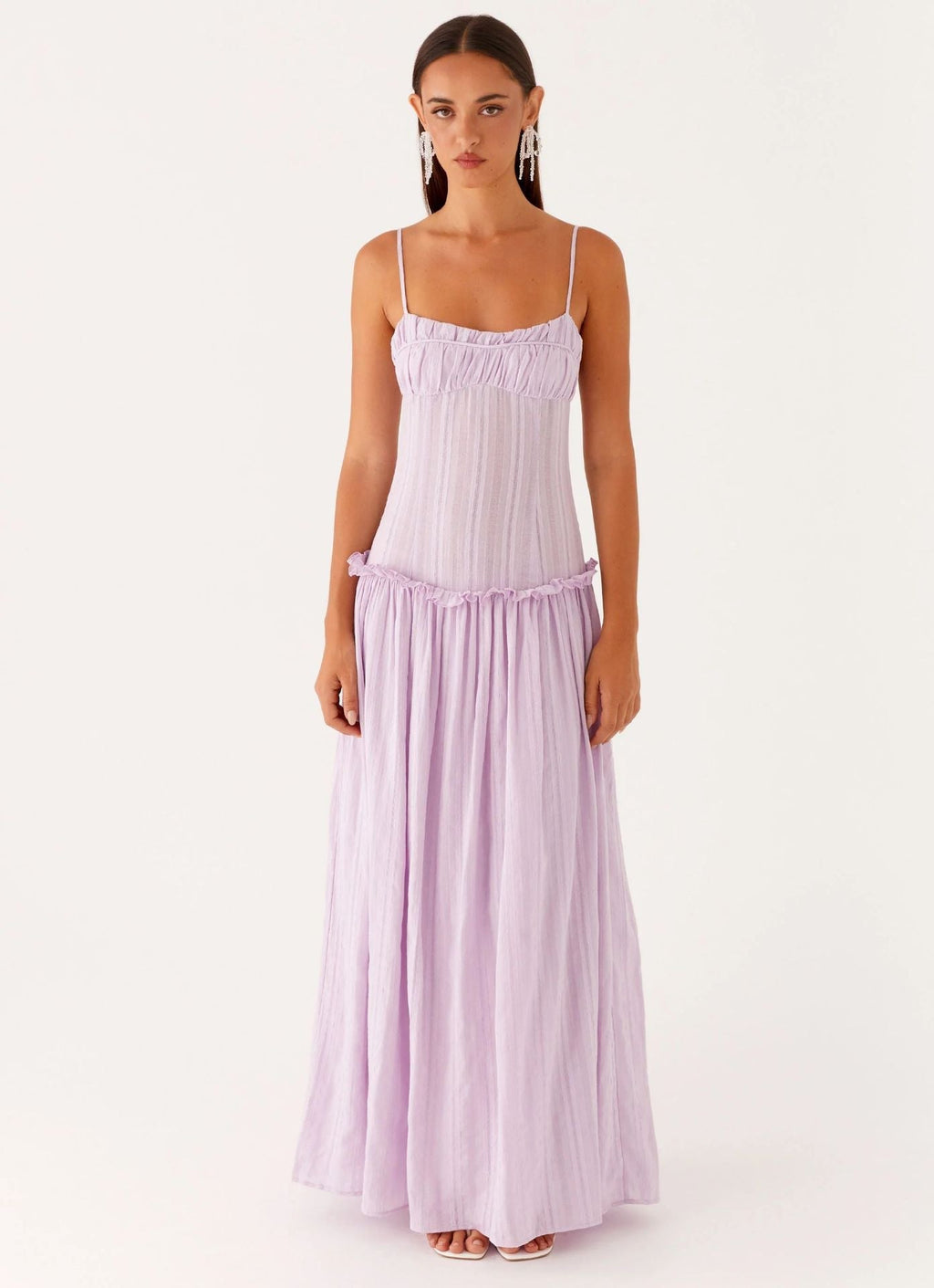 Women's Spaghetti Strap Flowing Maxi Dress with Gathered Bodice