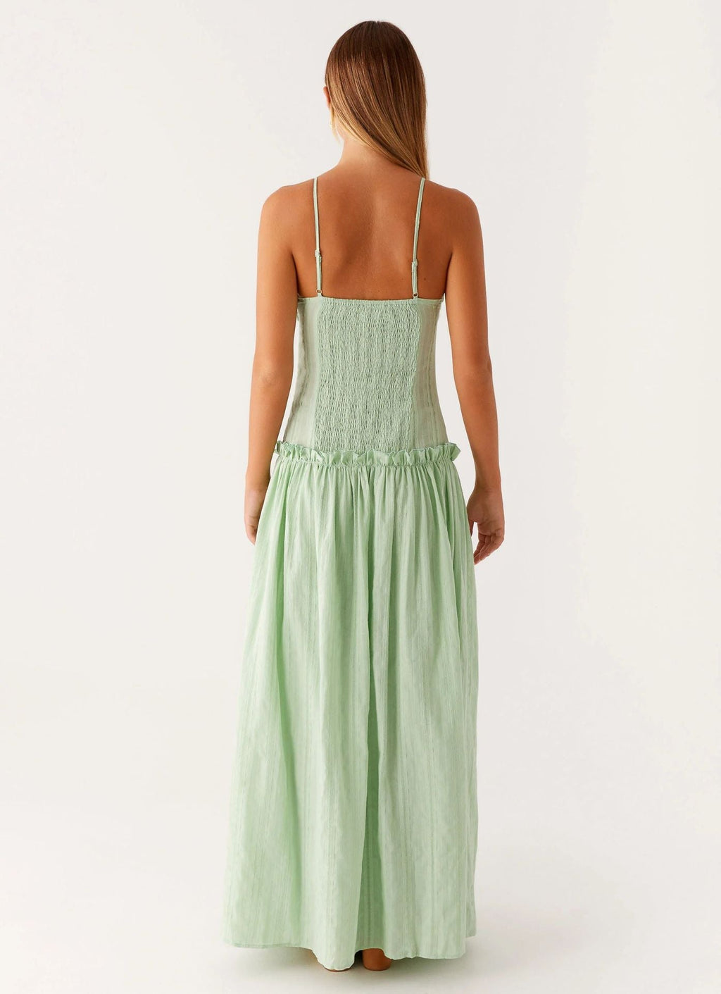 Women's Spaghetti Strap Flowing Maxi Dress with Gathered Bodice