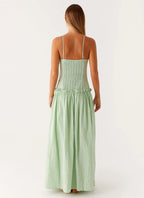 Women's Spaghetti Strap Flowing Maxi Dress with Gathered Bodice