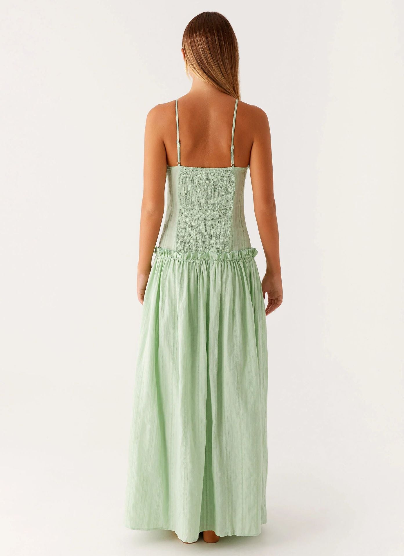 Women's Spaghetti Strap Flowing Maxi Dress with Gathered Bodice