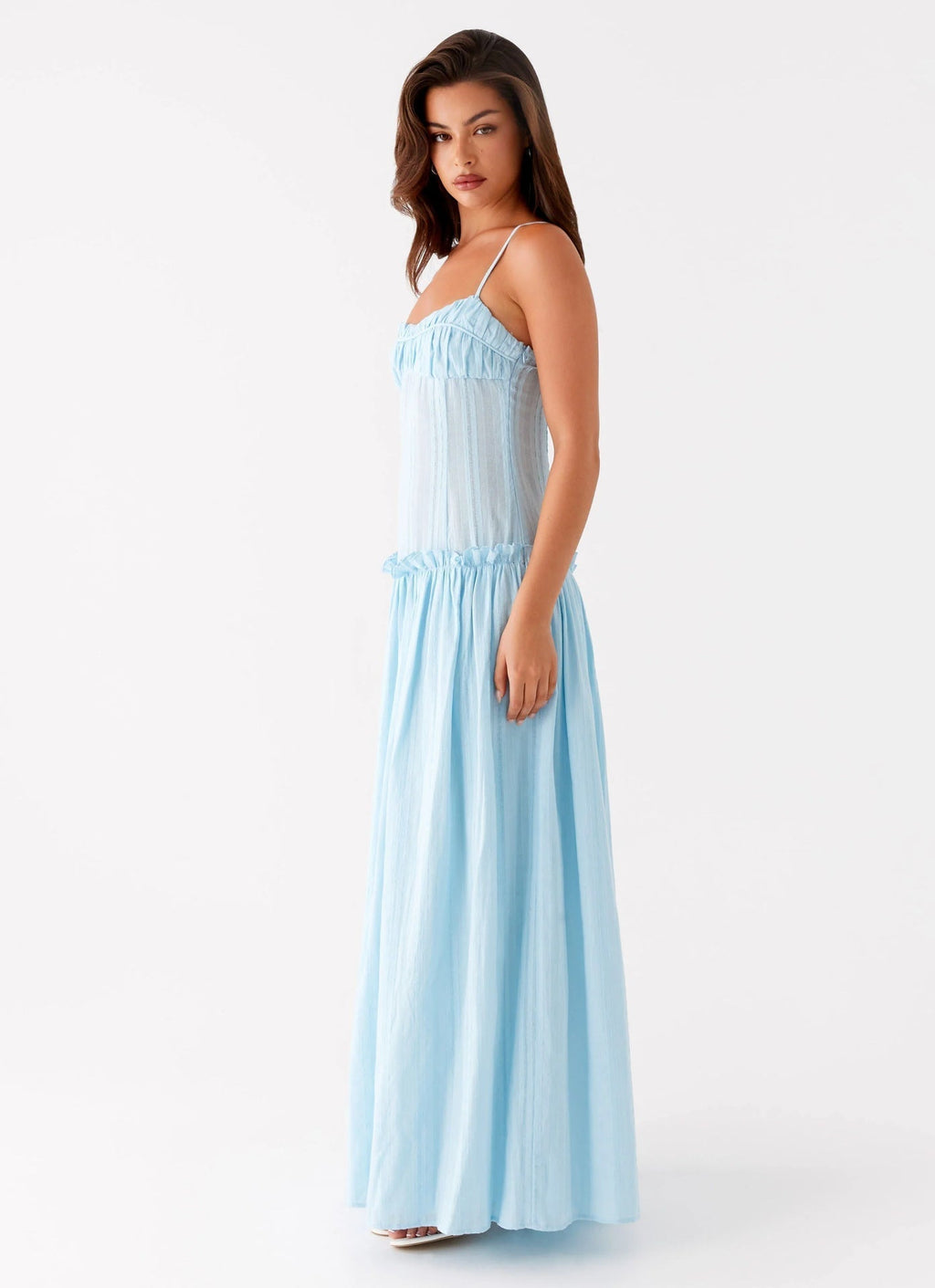 Women's Spaghetti Strap Flowing Maxi Dress with Gathered Bodice