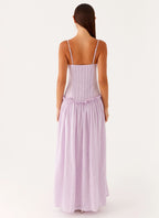 Women's Spaghetti Strap Flowing Maxi Dress with Gathered Bodice